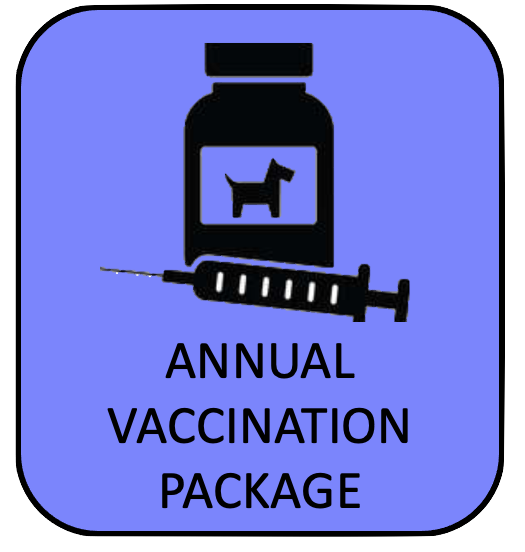 Image of a medication bottle and syringe showing that this vet offers annual vaccination packages